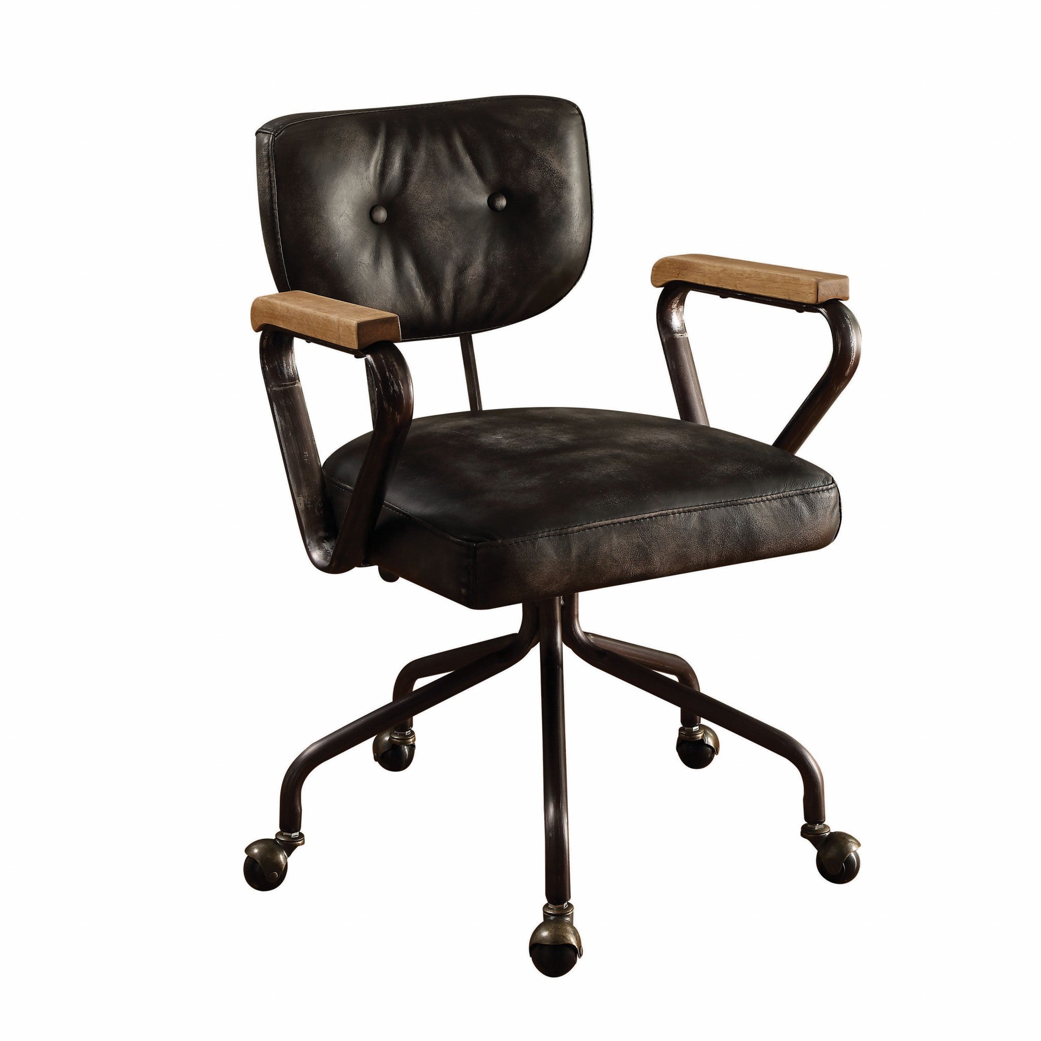 Black and Dark Brown Adjustable Swivel Leather Rolling Executive Office Chair