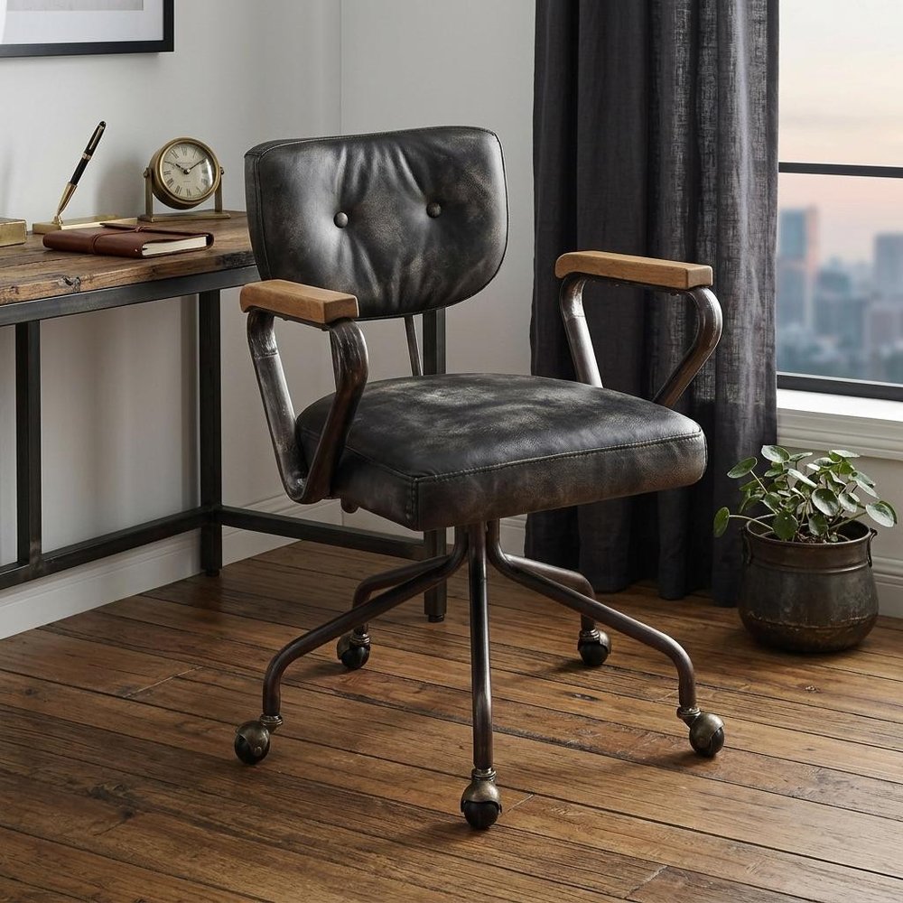 Black Adjustable Swivel Faux Leather Rolling Office Chair
