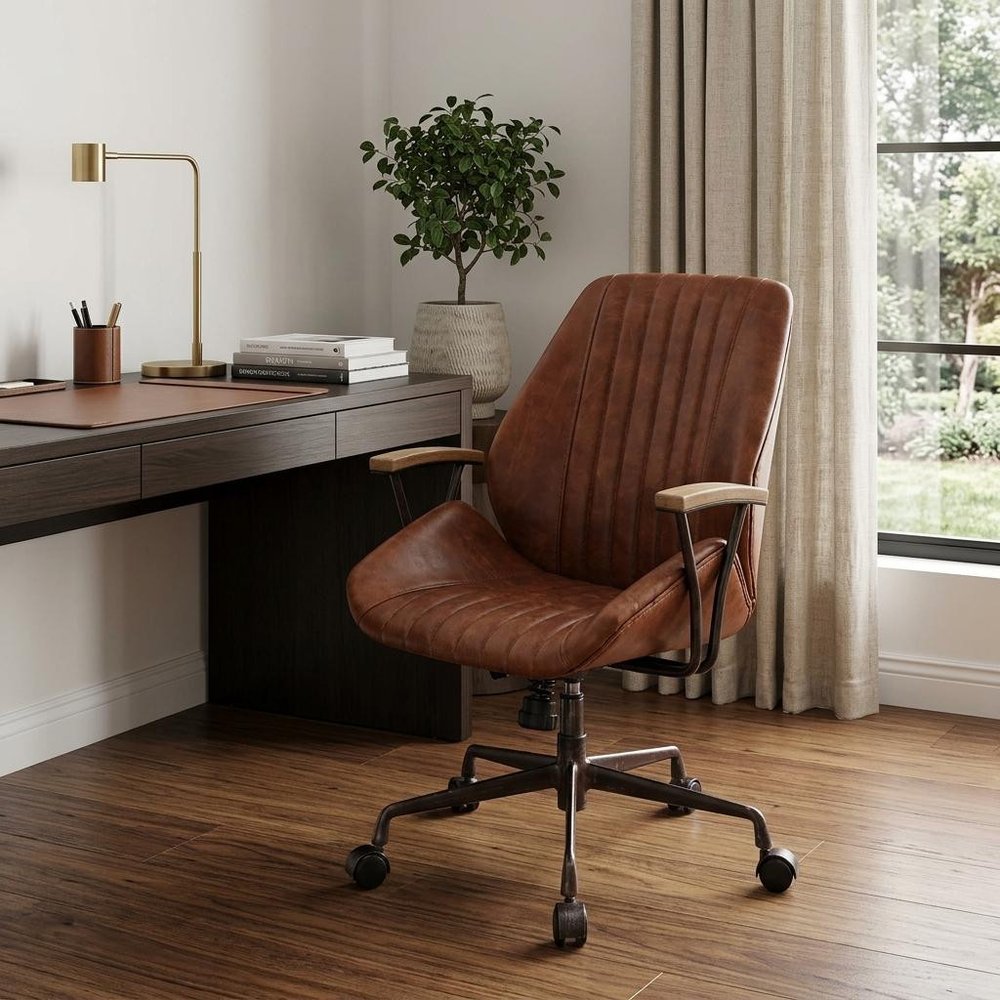 Black Adjustable Swivel Faux Leather Rolling Office Chair
