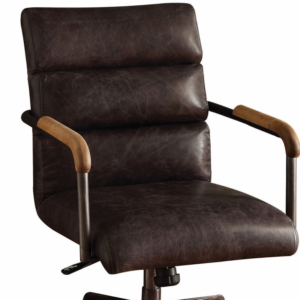 Black and Dark Brown Adjustable Swivel Leather Rolling Executive Office Chair