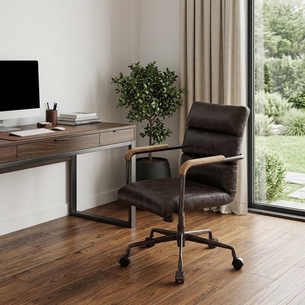 Black Adjustable Swivel Faux Leather Rolling Office Chair