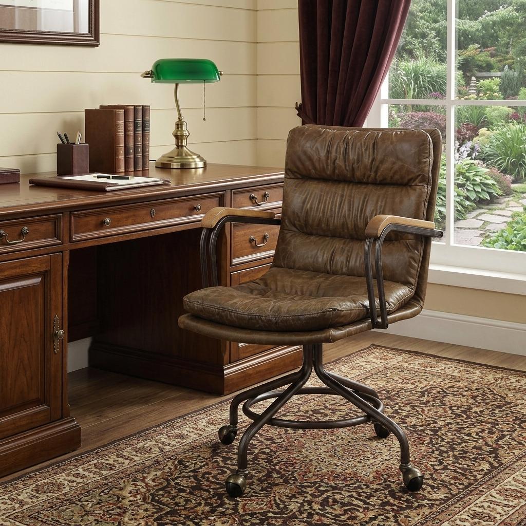Coffee and Dark Brown Swivel Rolling Executive Office Chair
