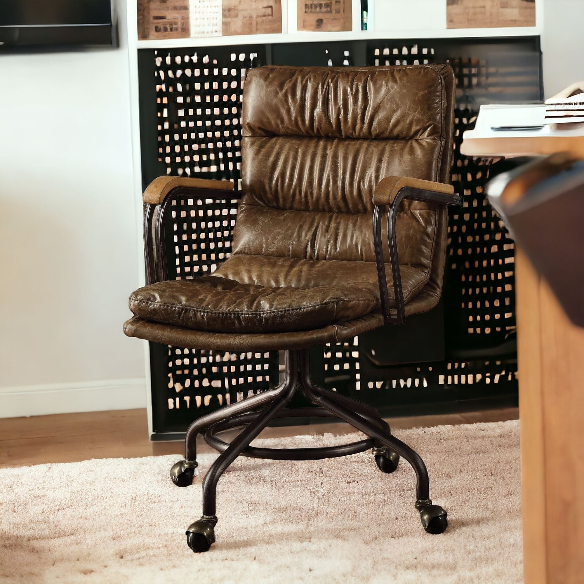 Coffee and Dark Brown Swivel Leather Rolling Executive Office Chair