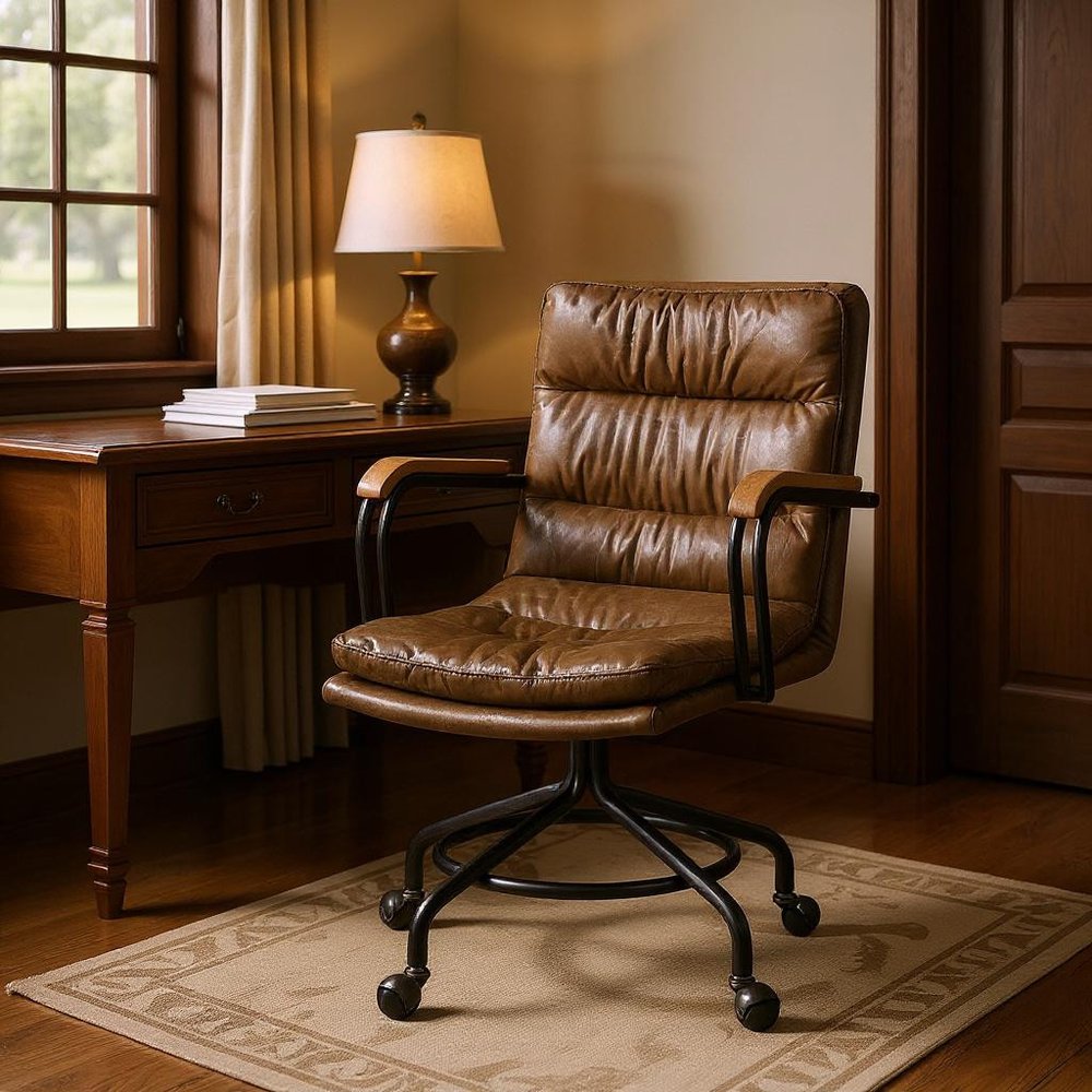 Coffee and Dark Brown Swivel Leather Rolling Executive Office Chair