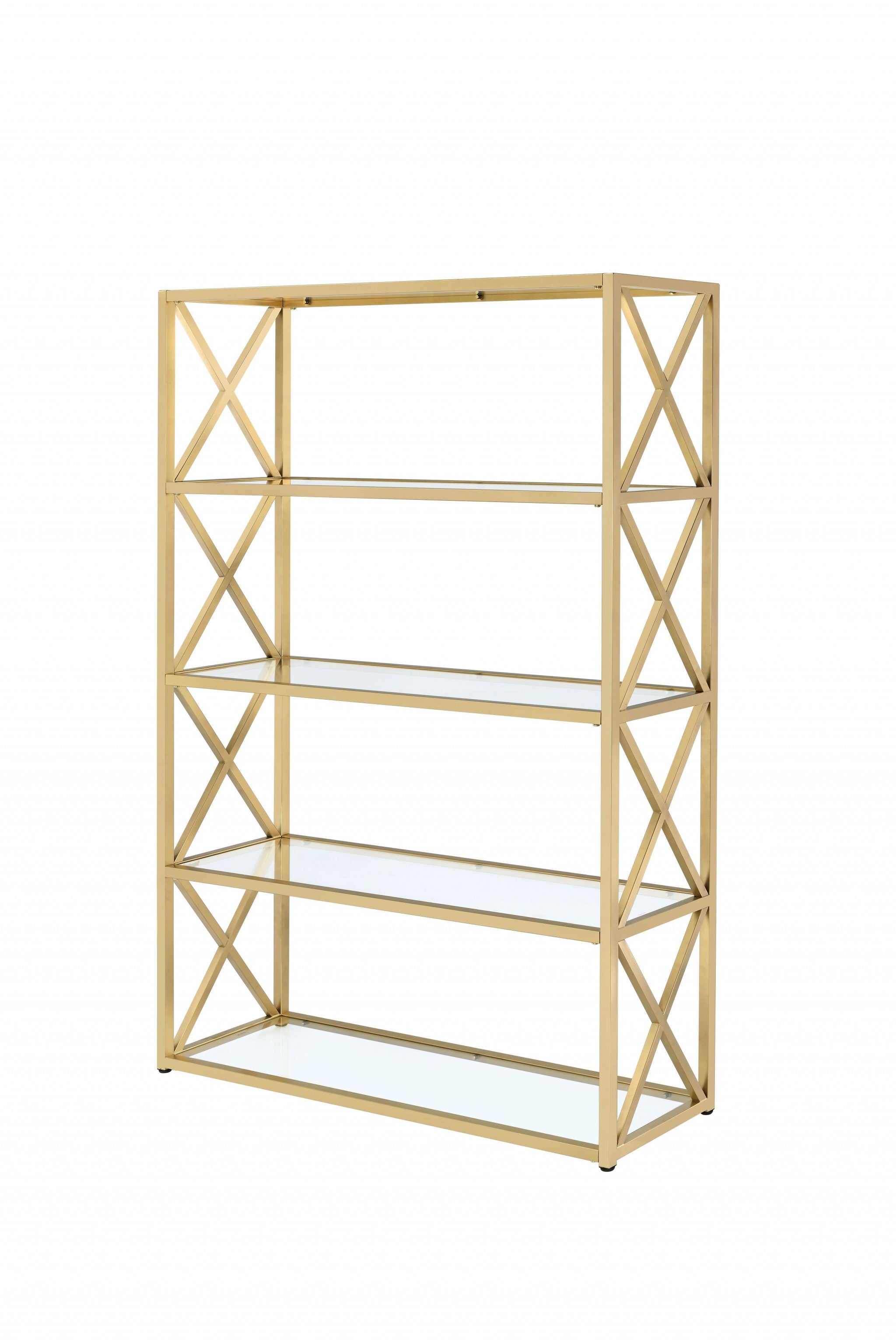 77" Gold Metal and Glass Five Tier Etagere Bookcase