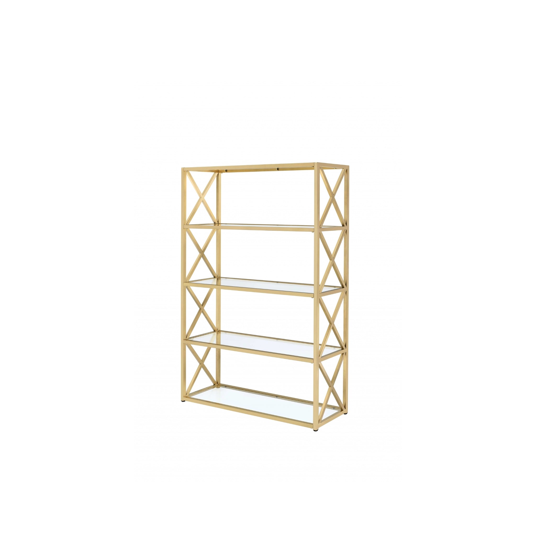 77" Gold Metal and Glass Five Tier Etagere Bookcase