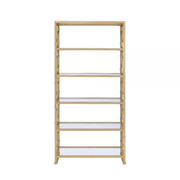 77" Gold Metal and Glass Four Tier Etagere Bookcase