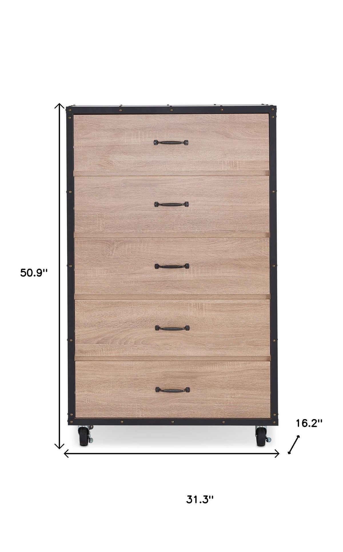 31" Oak Wood Five Drawer Dresser