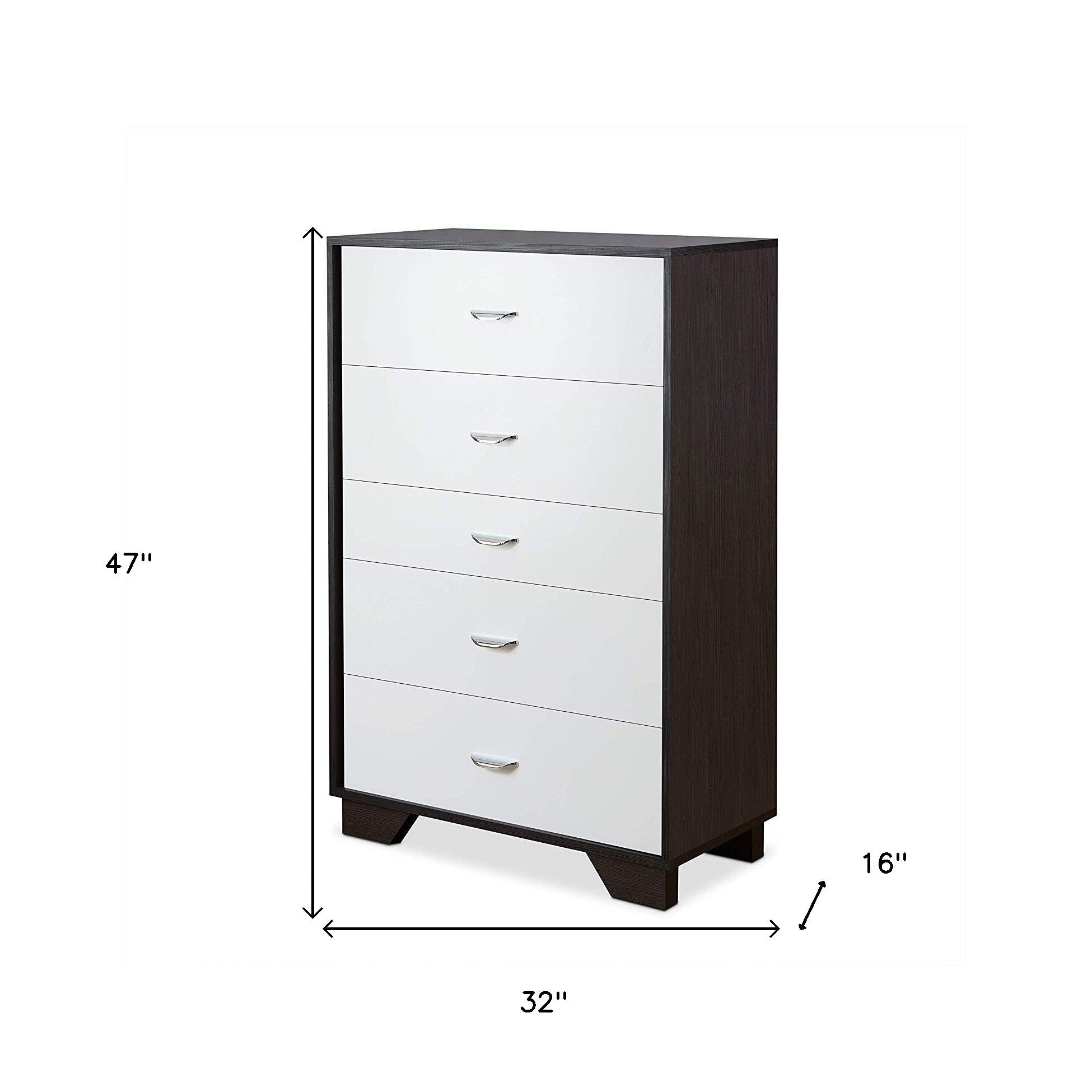 32" Brown and White Five Drawer Standard Chest