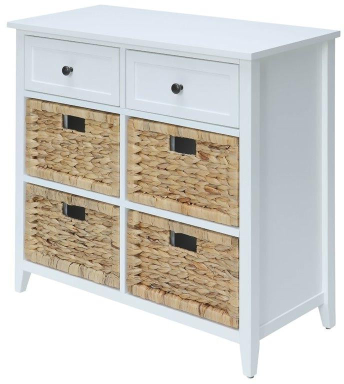 30" White Wood And Water Hyacinth Accent Cabinet With Six Drawers