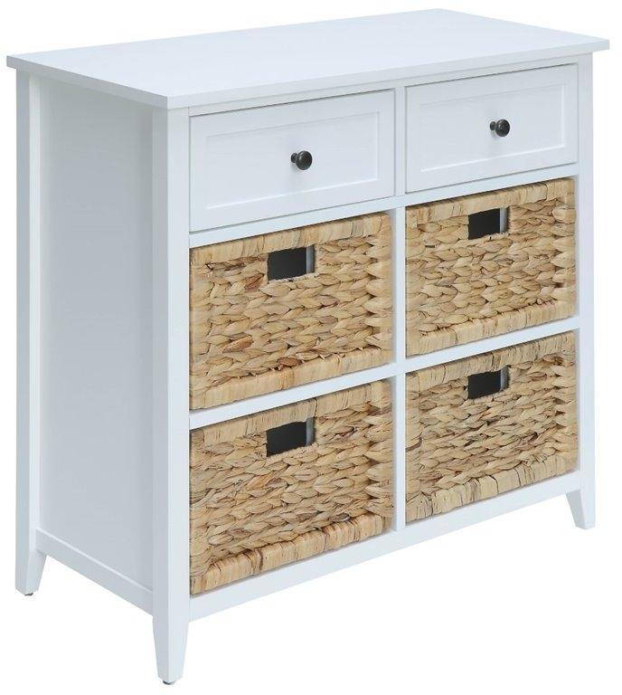30" White Wood And Water Hyacinth Accent Cabinet With Six Drawers