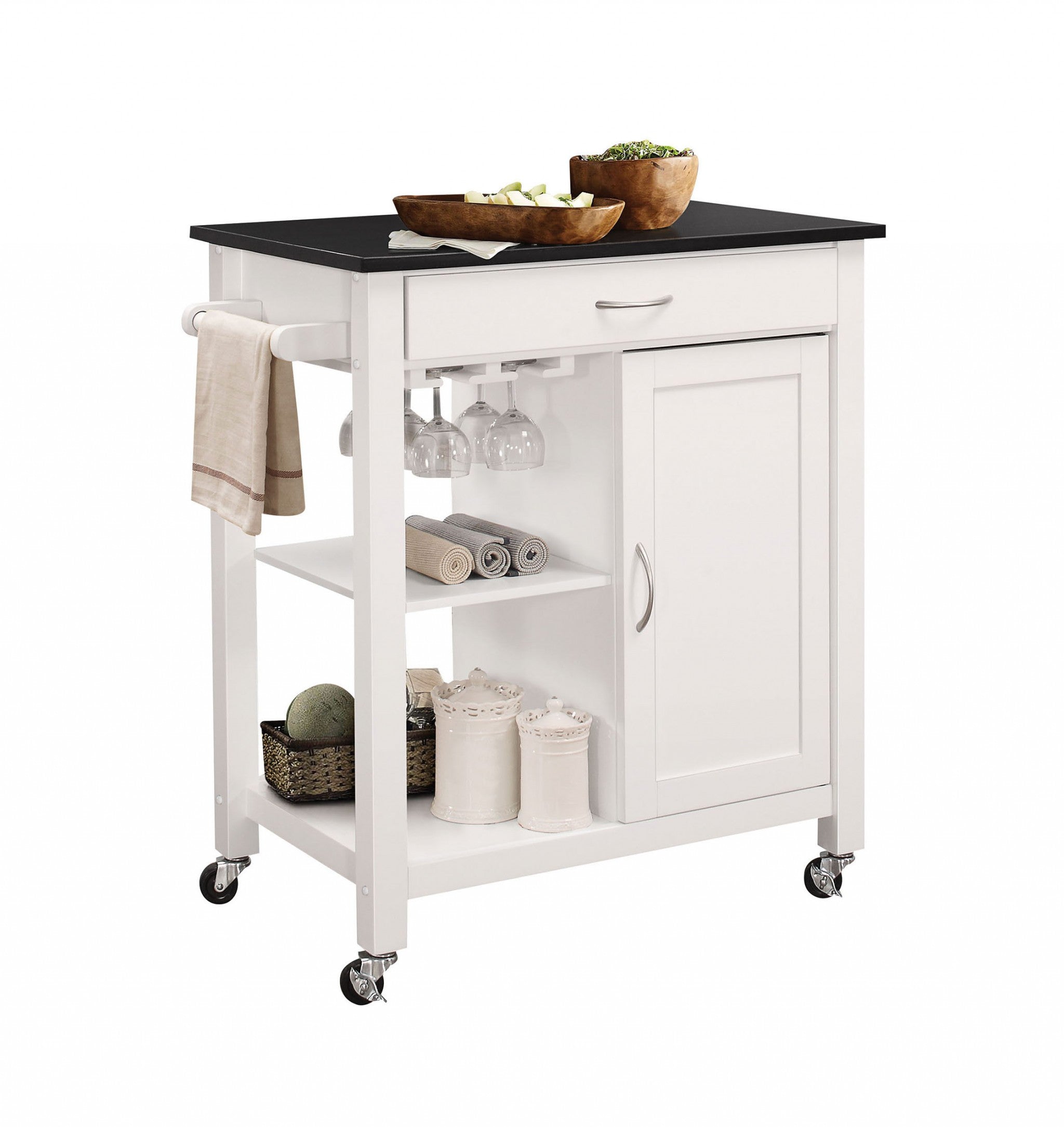 35" X 18" X 34" Natural And Gray Rubber Wood Kitchen Cart