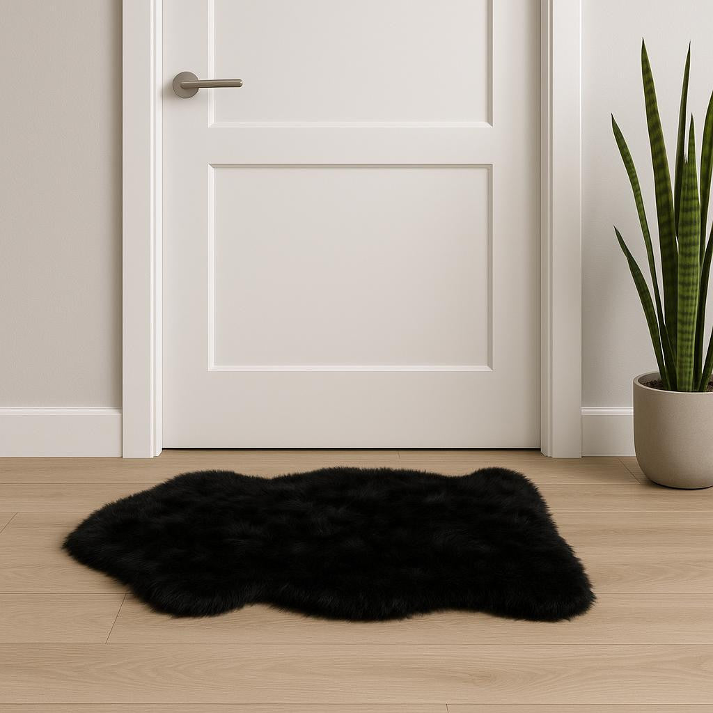 2' X 3' Black Shag Sheepskin Area Rug