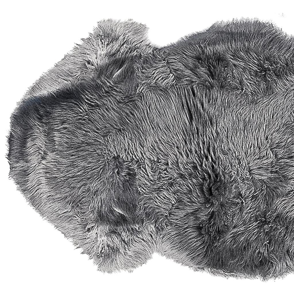 6' Gray Genuine Sheepskin Animal Print Shag Area Rug
