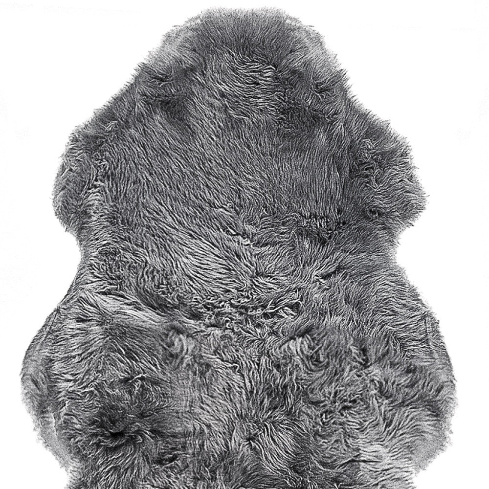 6' Gray Genuine Sheepskin Animal Print Shag Area Rug