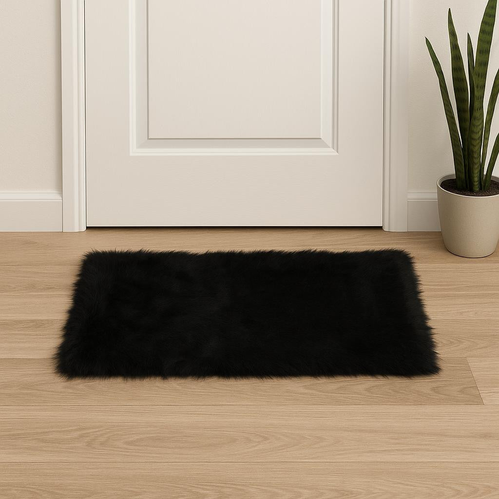 2' X 3' Black Faux Fur Animal Print Area Rug