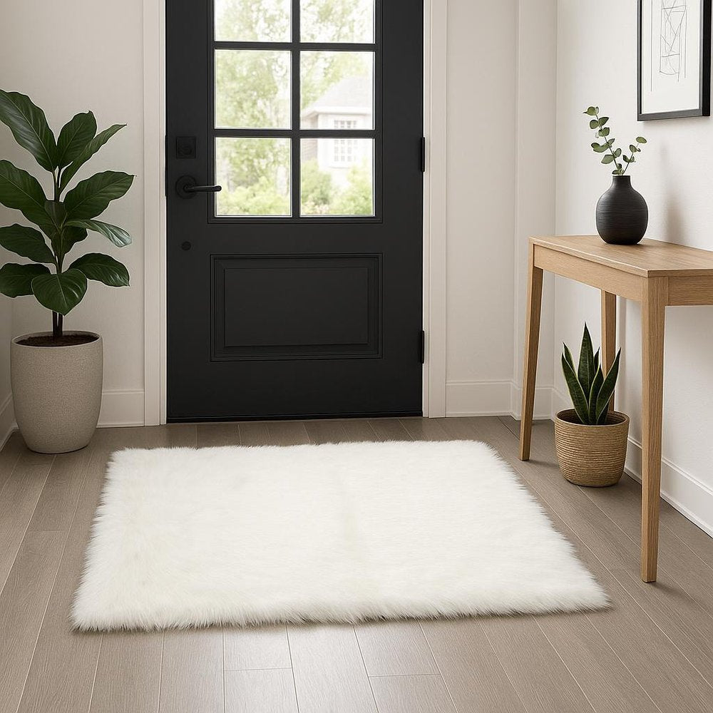 3' X 5' Off White Faux Fur Shag Area Rug