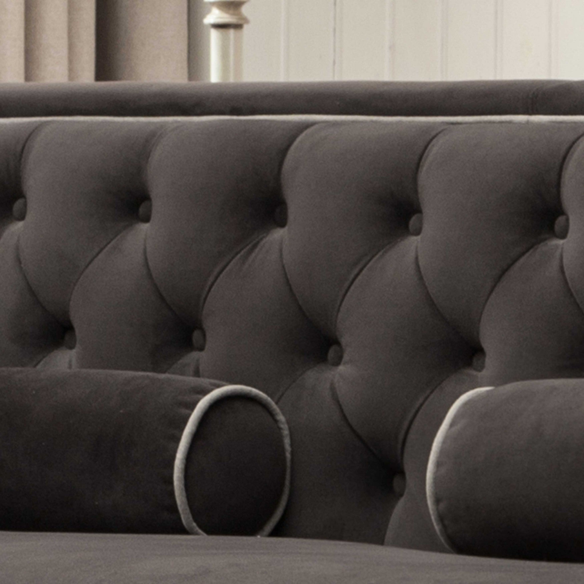 Brown Contemporary Polyester Velvet Fabric Upholstered Button Tufted Tuxedo Sofa