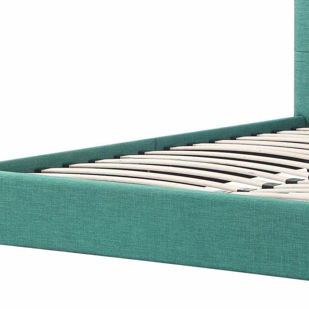 Turquoise Tufted Fabric Upholstered Queen Bed Frame