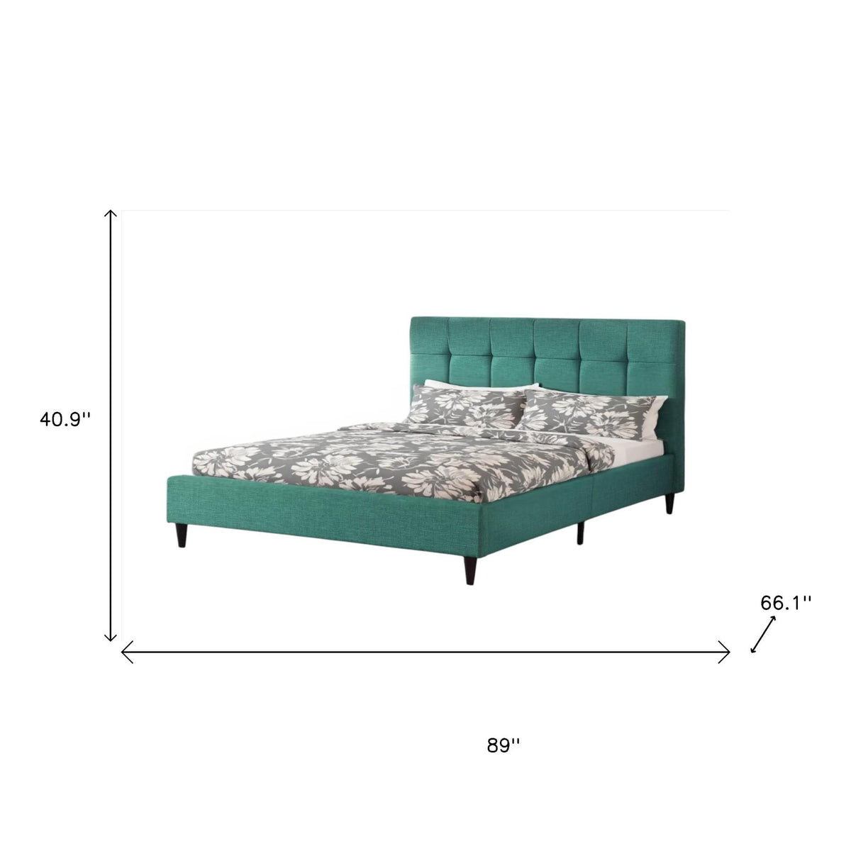 Turquoise Tufted Fabric Upholstered Queen Bed Frame