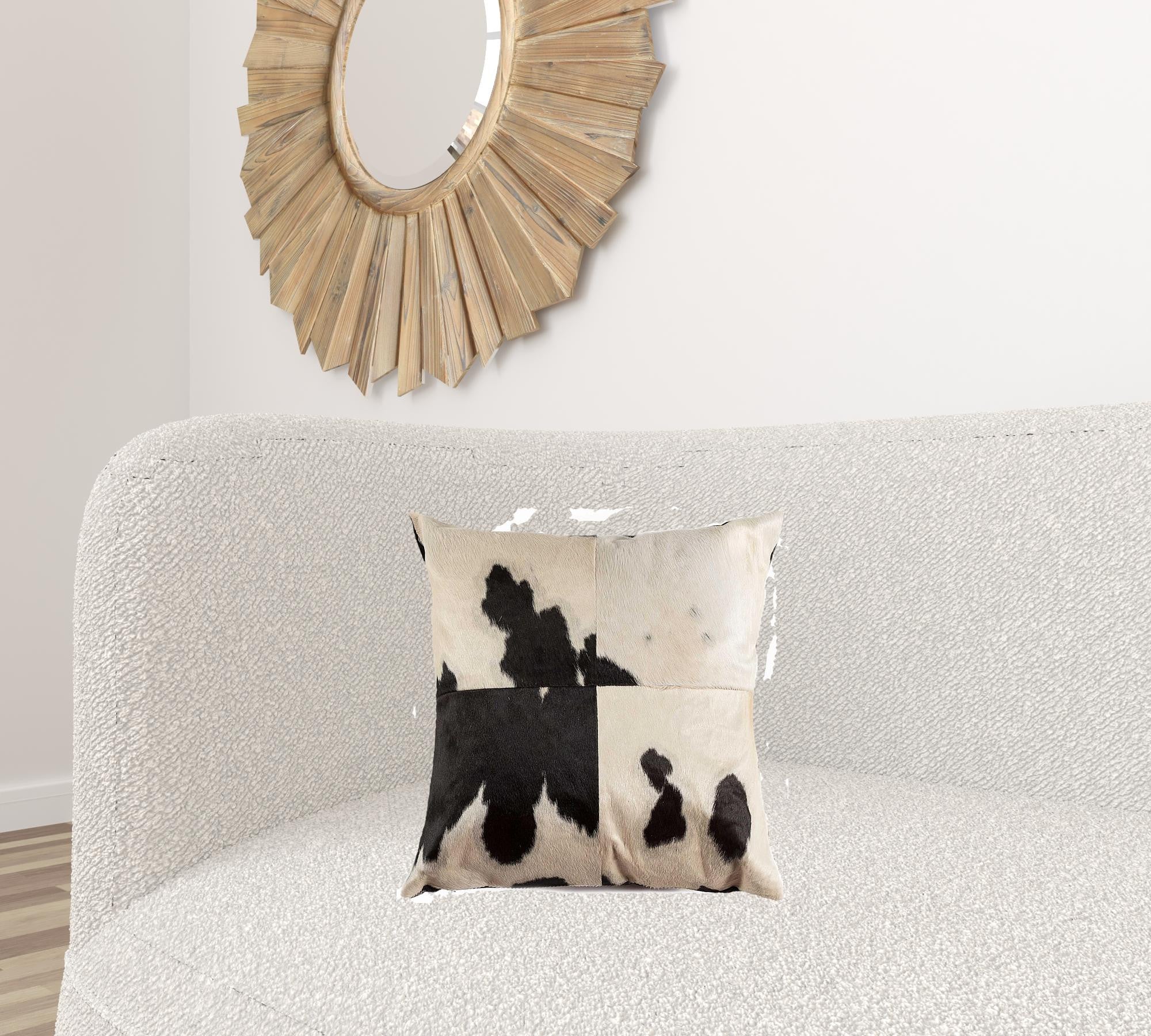 18" Black and White Cowhide Throw Pillow