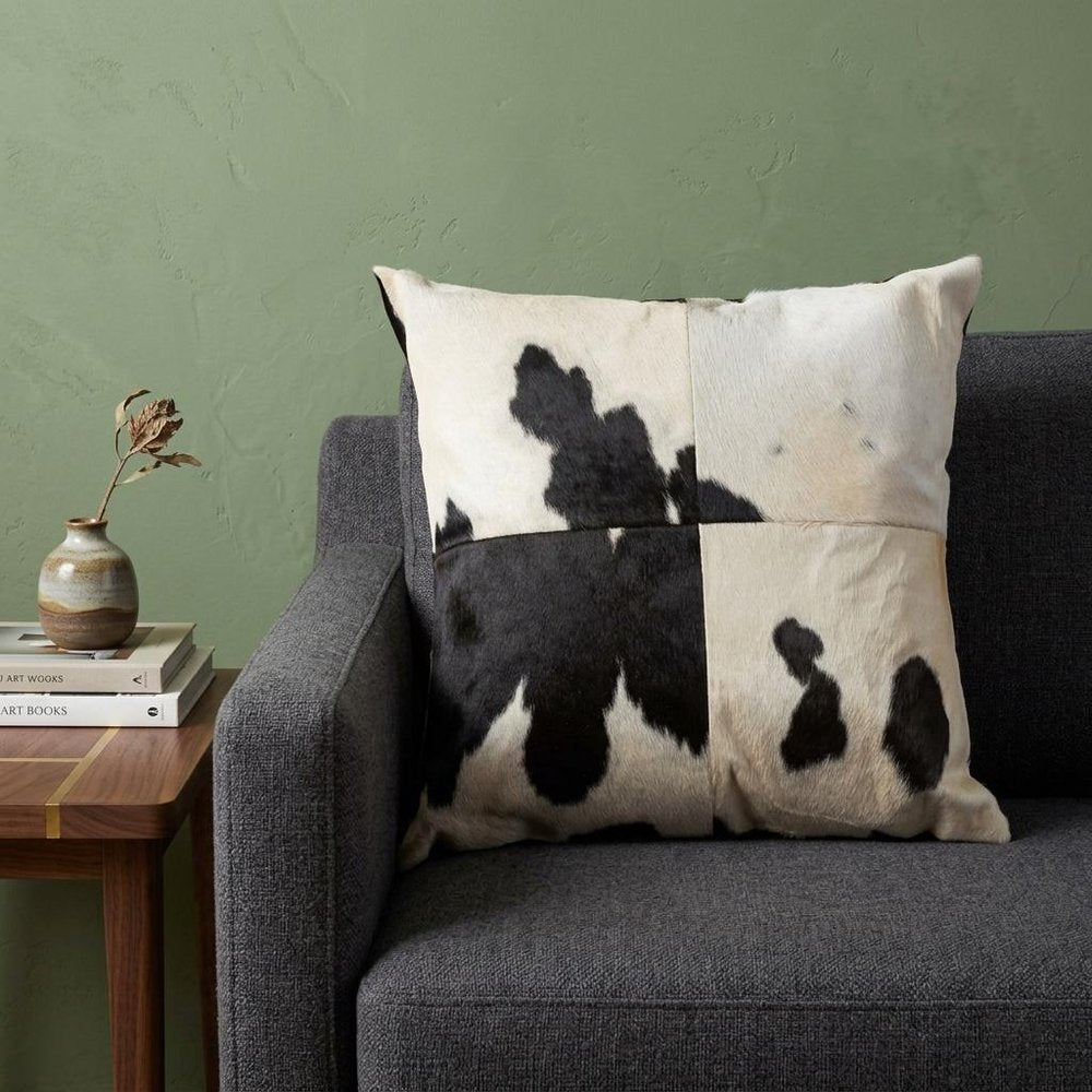 18" Black and White Cowhide Throw Pillow