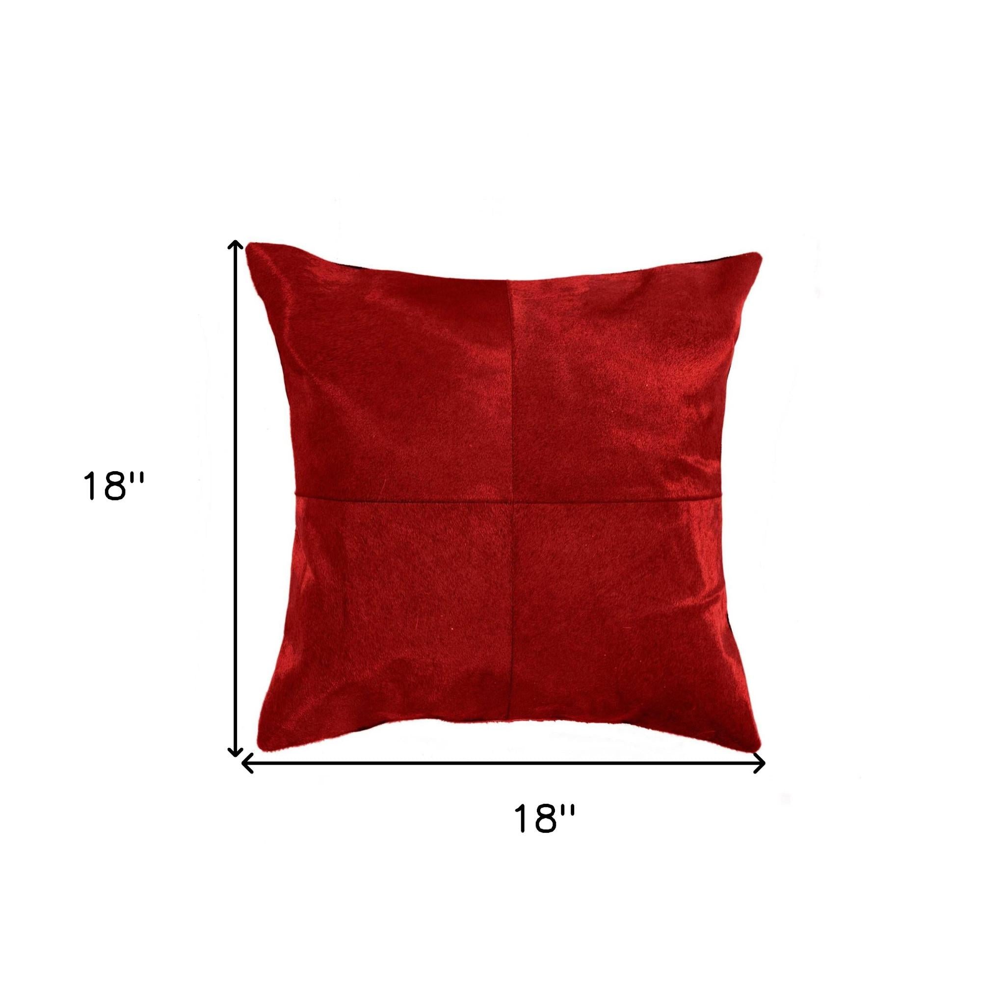 18" Red Cowhide Geometric Throw Pillow
