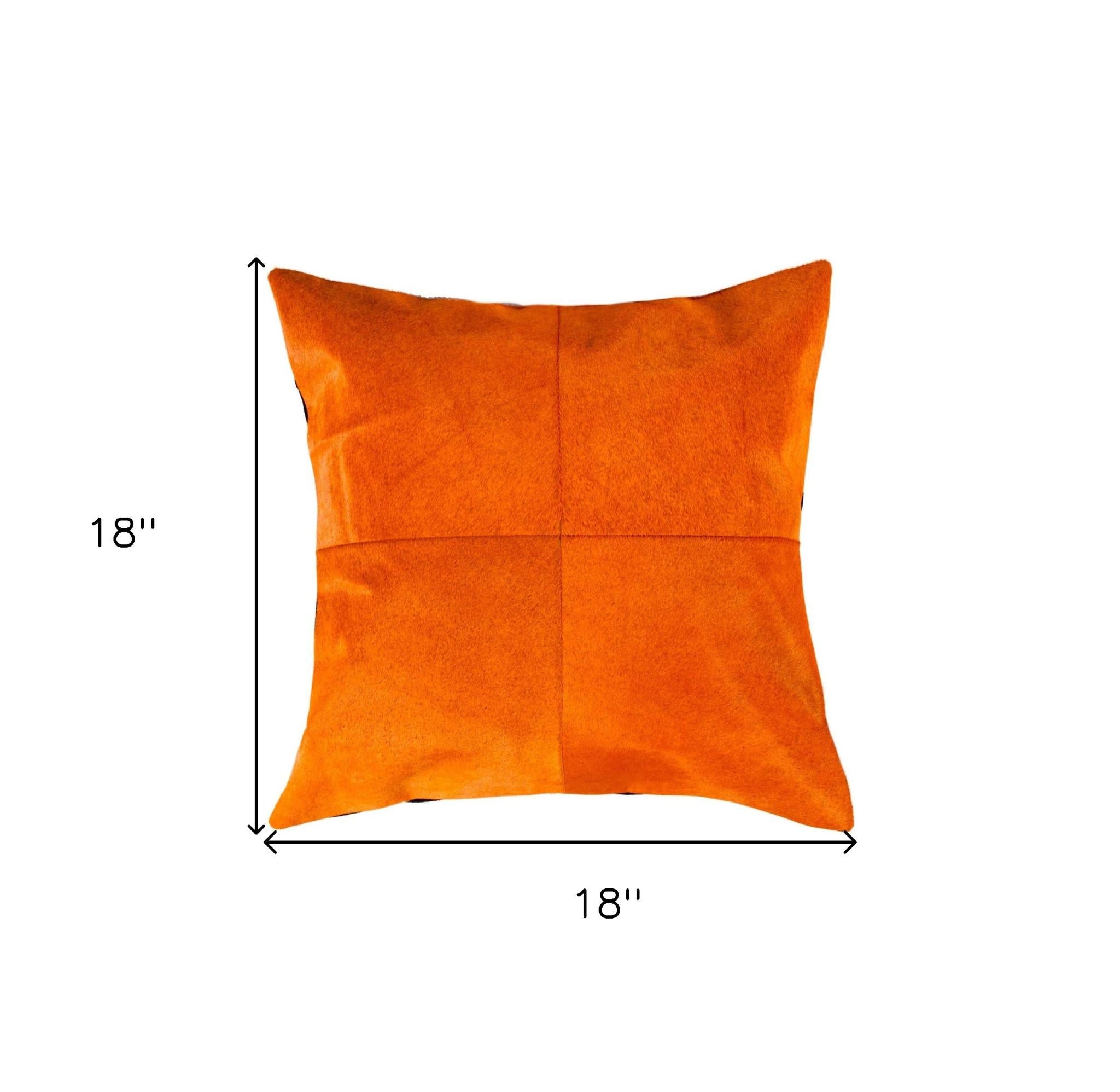 18" Orange Genuine Cowhide Stitchwork Throw Pillow