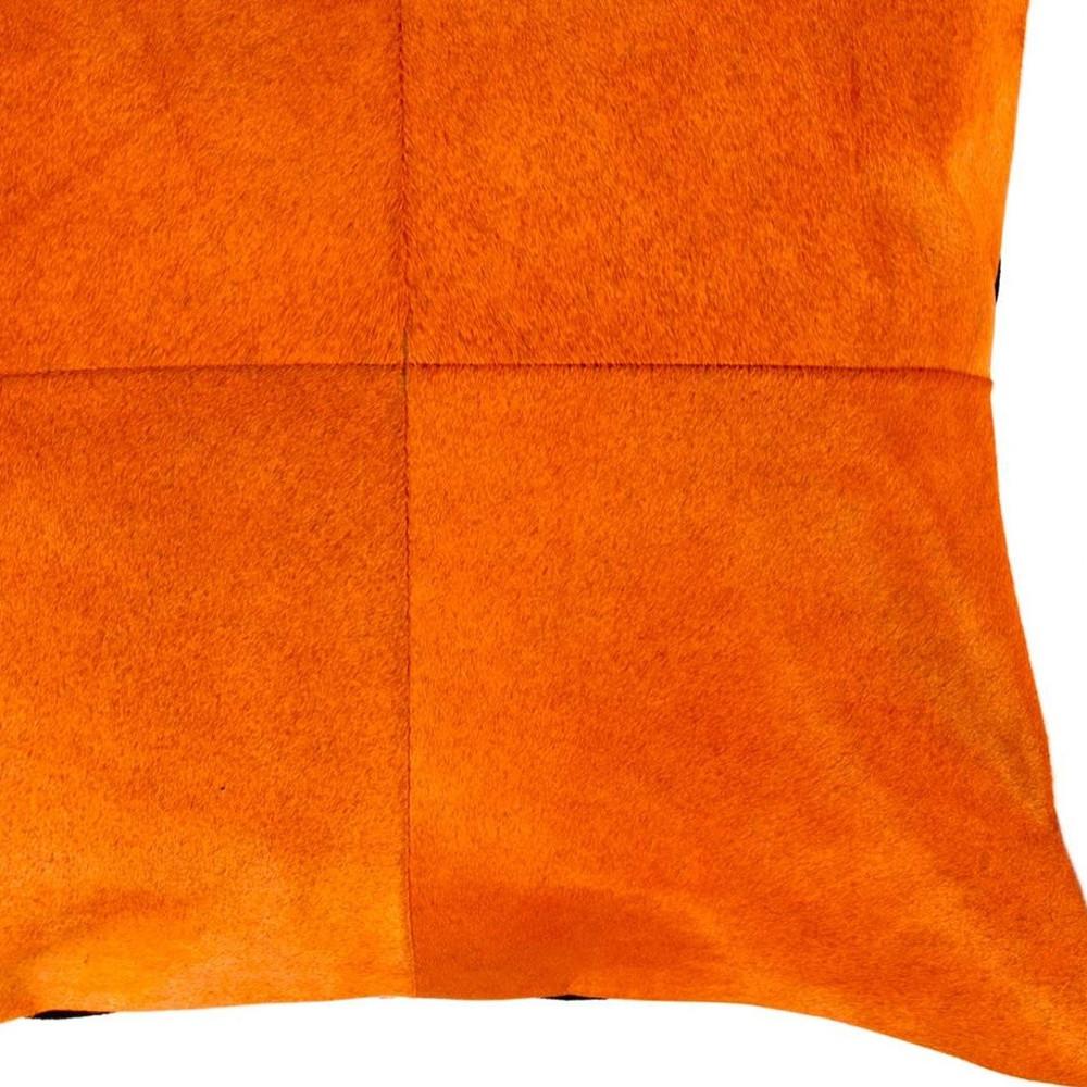 18" Orange Genuine Cowhide Stitchwork Throw Pillow