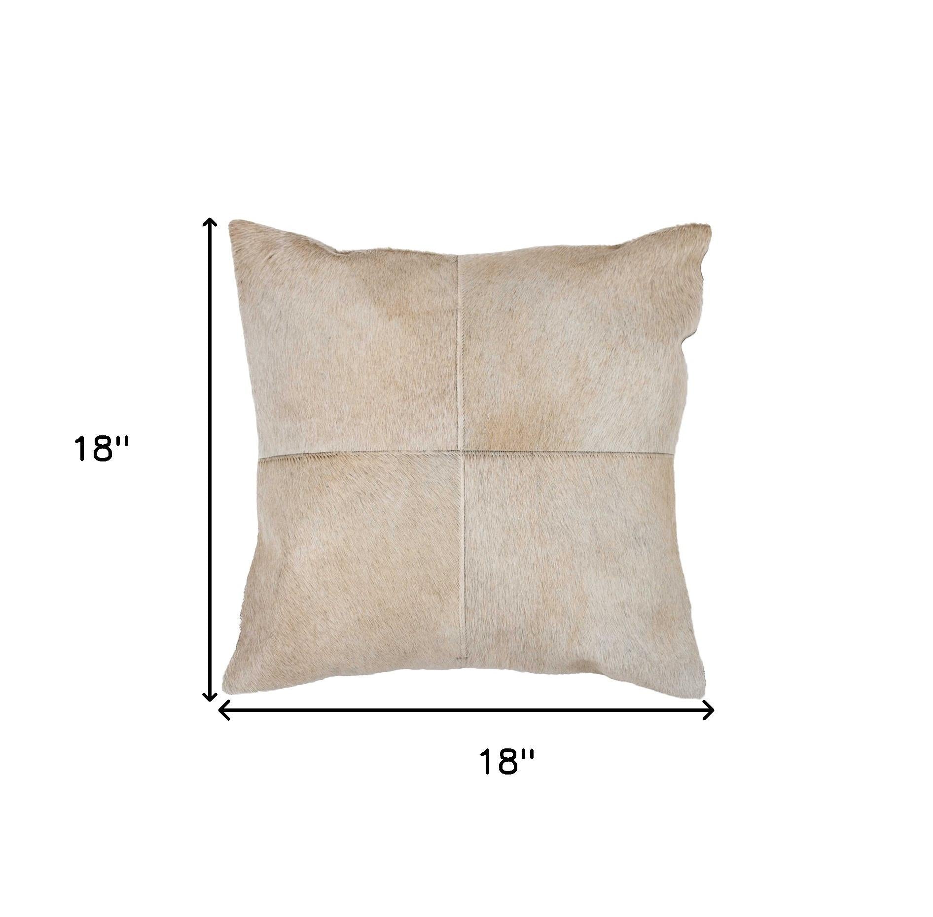 18" Light Brown Geometric Cowhide Throw Pillow