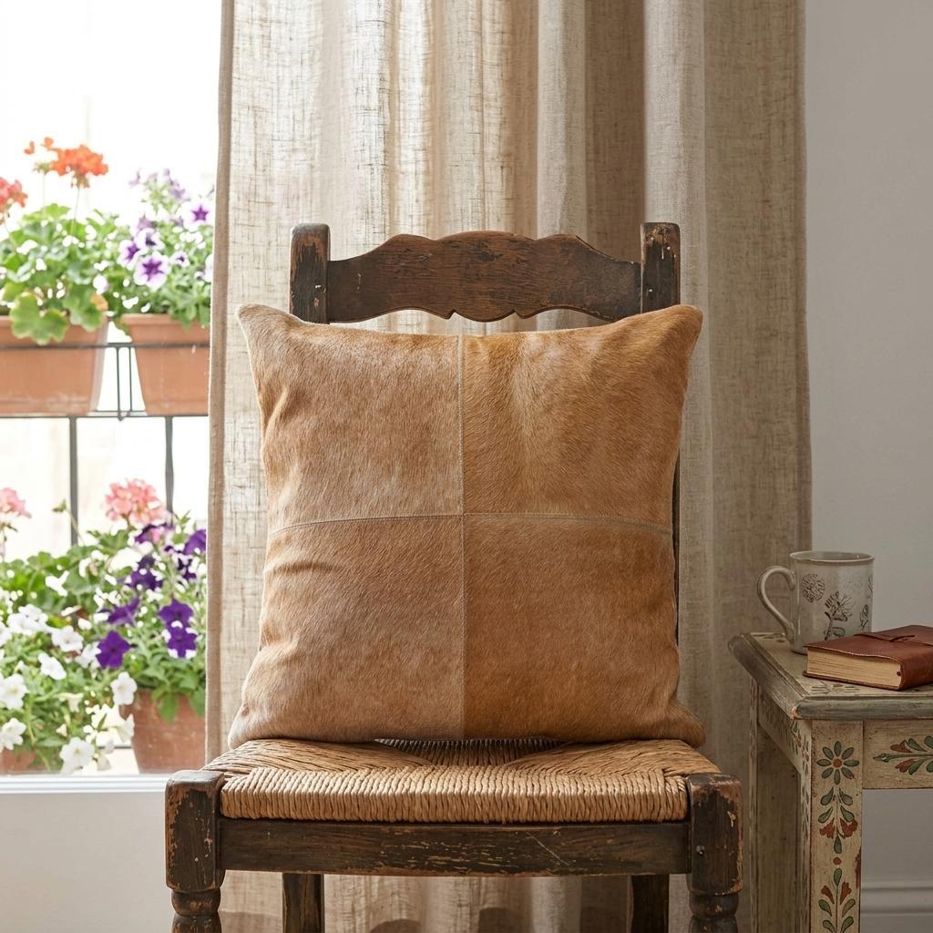 18" Tan Cowhide Throw Pillow