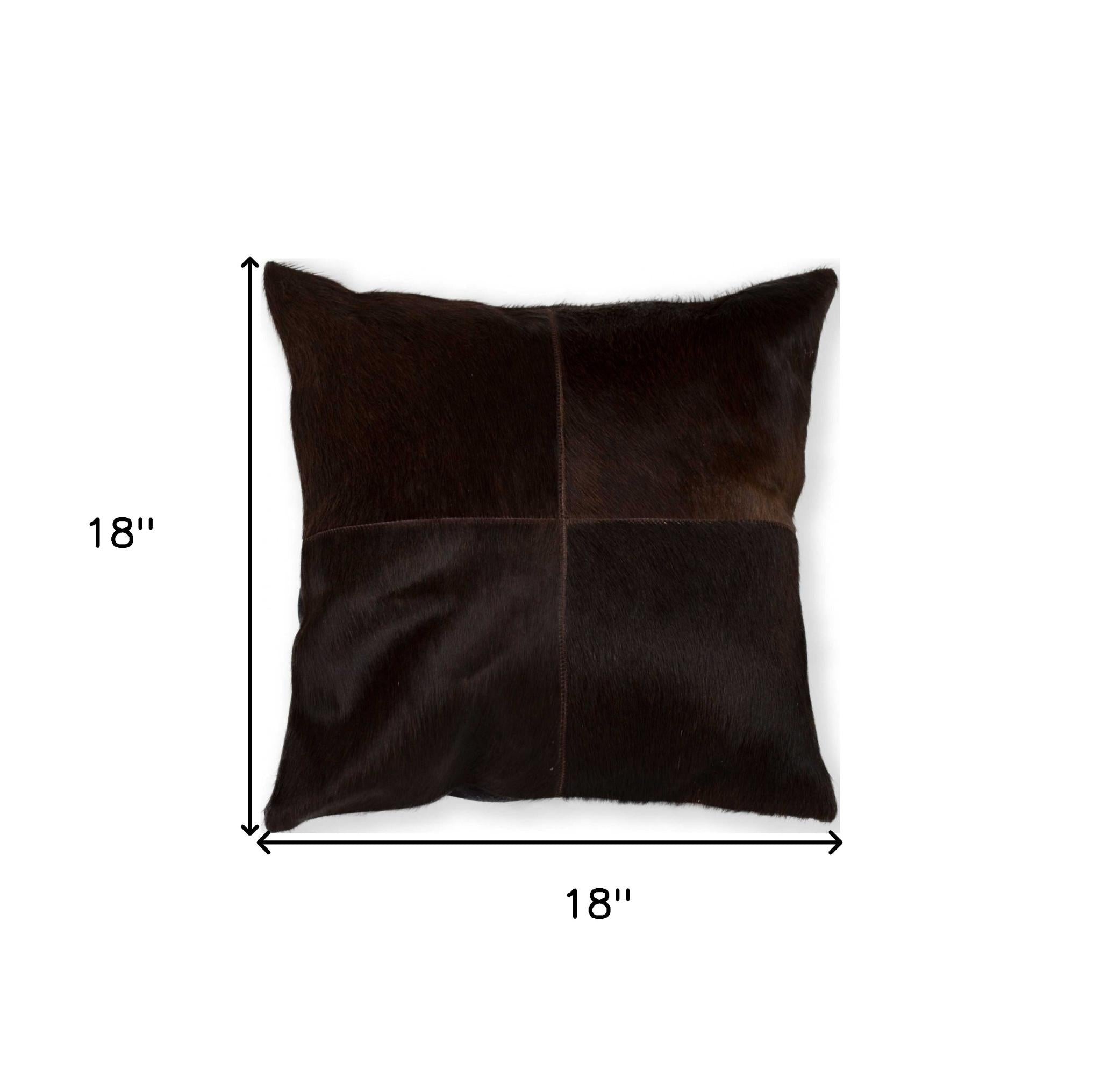 18" Chocolate Brown Cowhide Throw Pillow