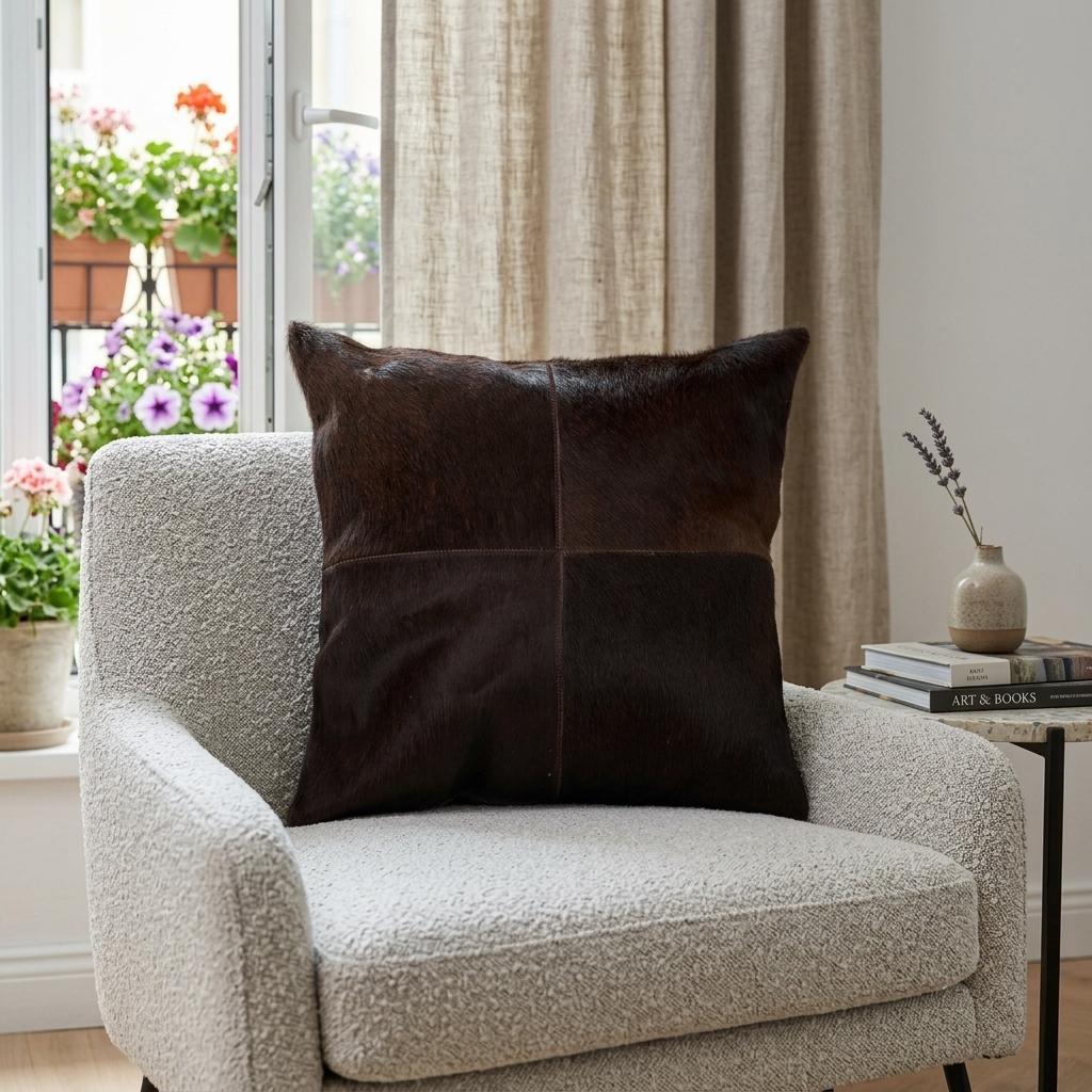 18" Chocolate Brown Cowhide Throw Pillow