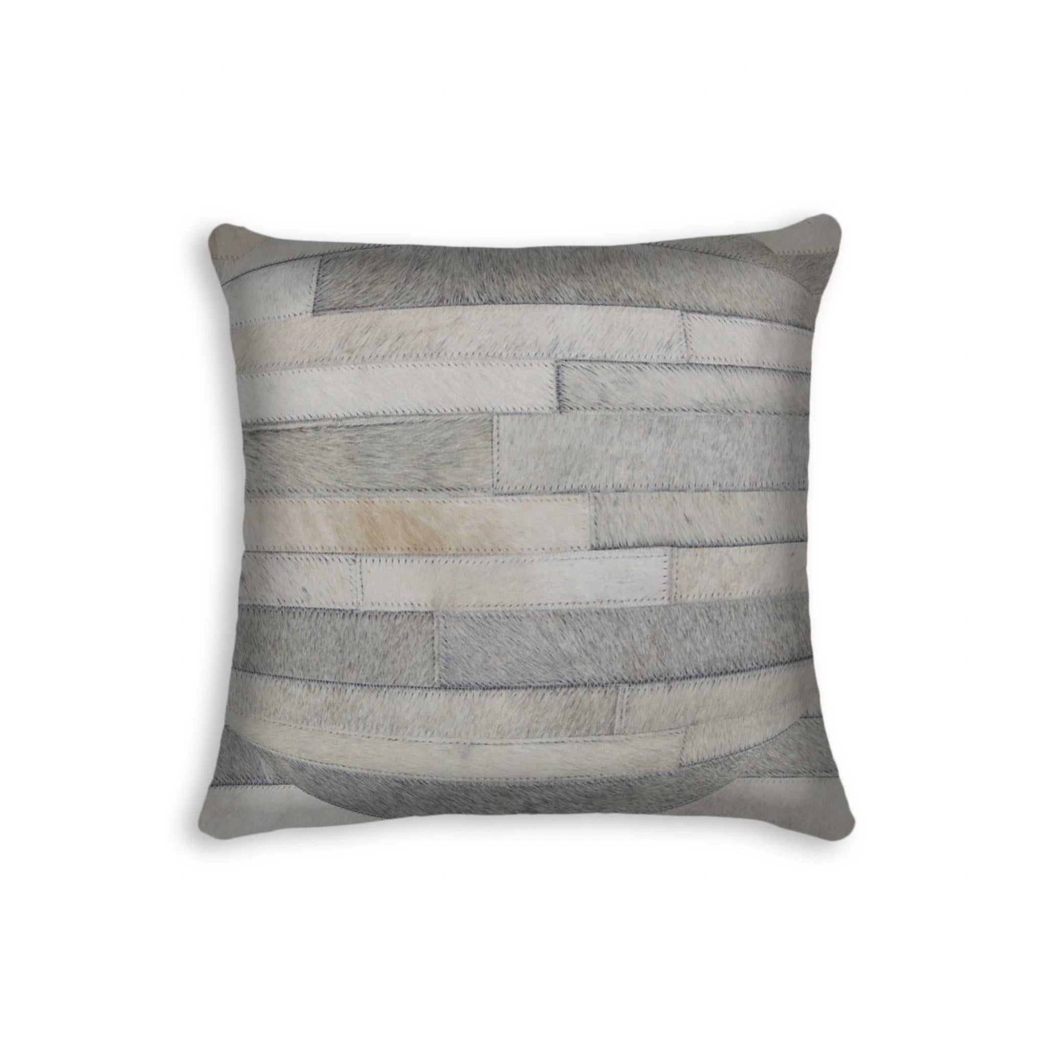 18" Gray Cowhide Throw Pillow