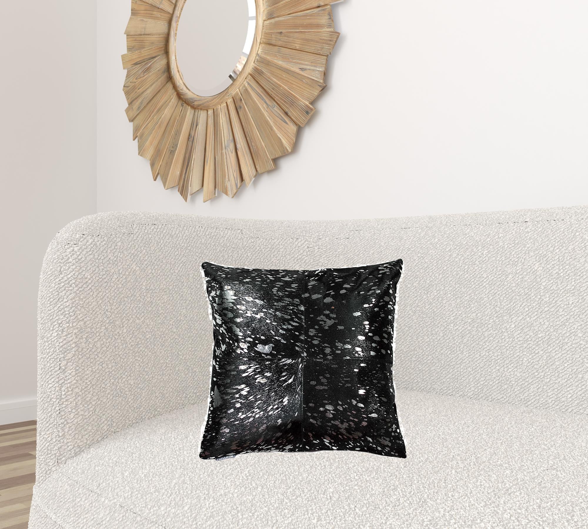 18" Black and Silver Cowhide Throw Pillow