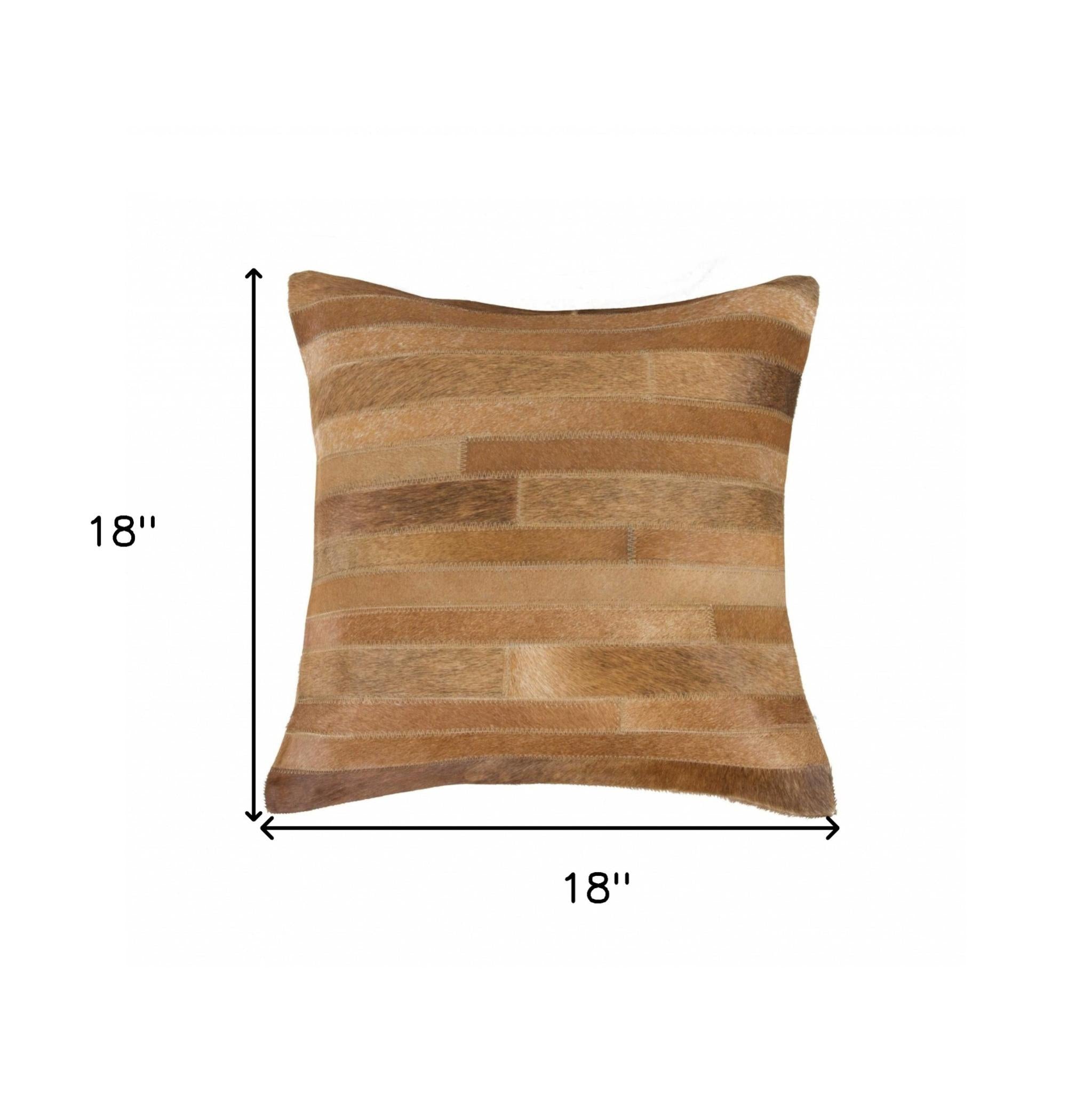 18" Brown Cowhide Throw Pillow