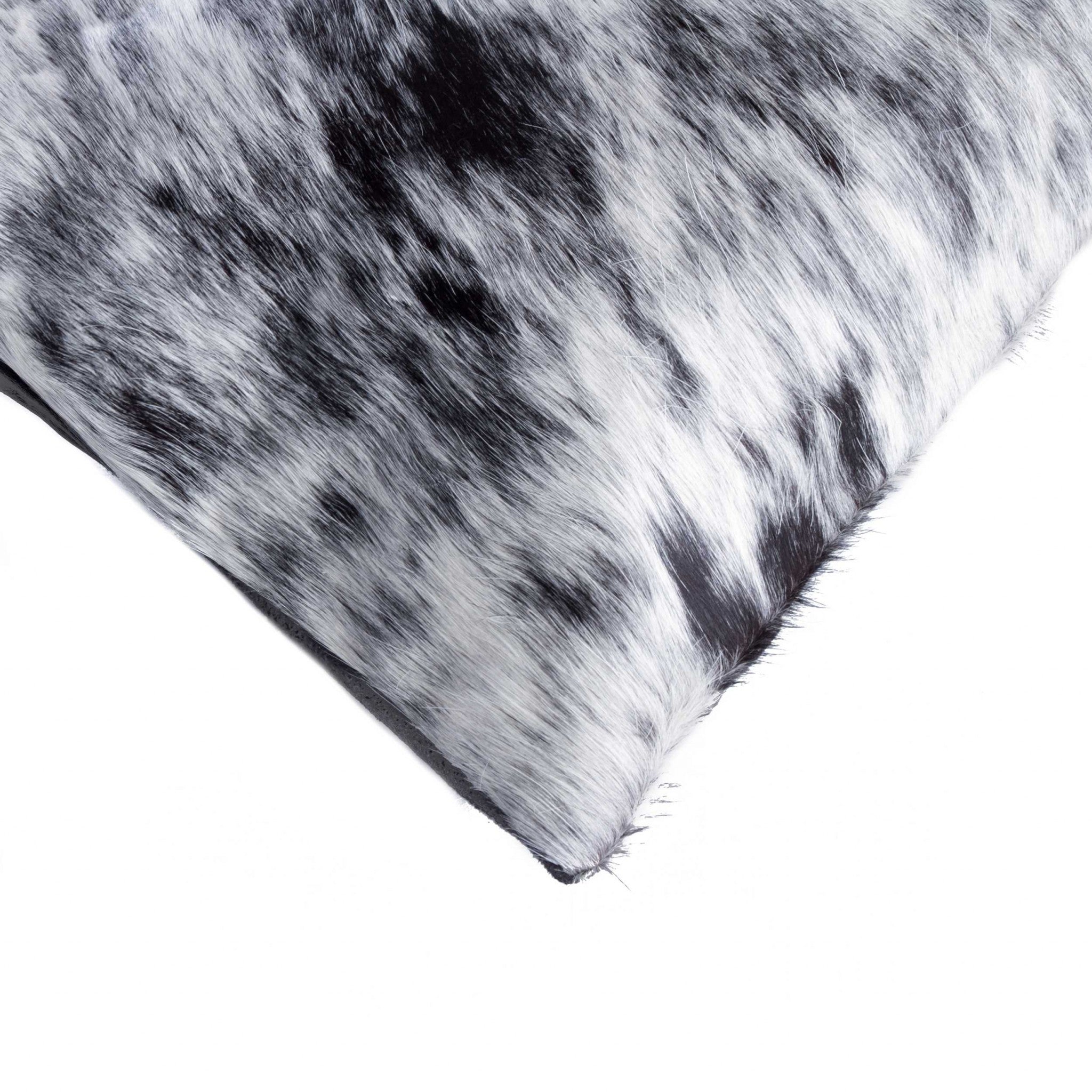 18" X 18" X 5" Salt And Pepper Black And White Cowhide  Pillow