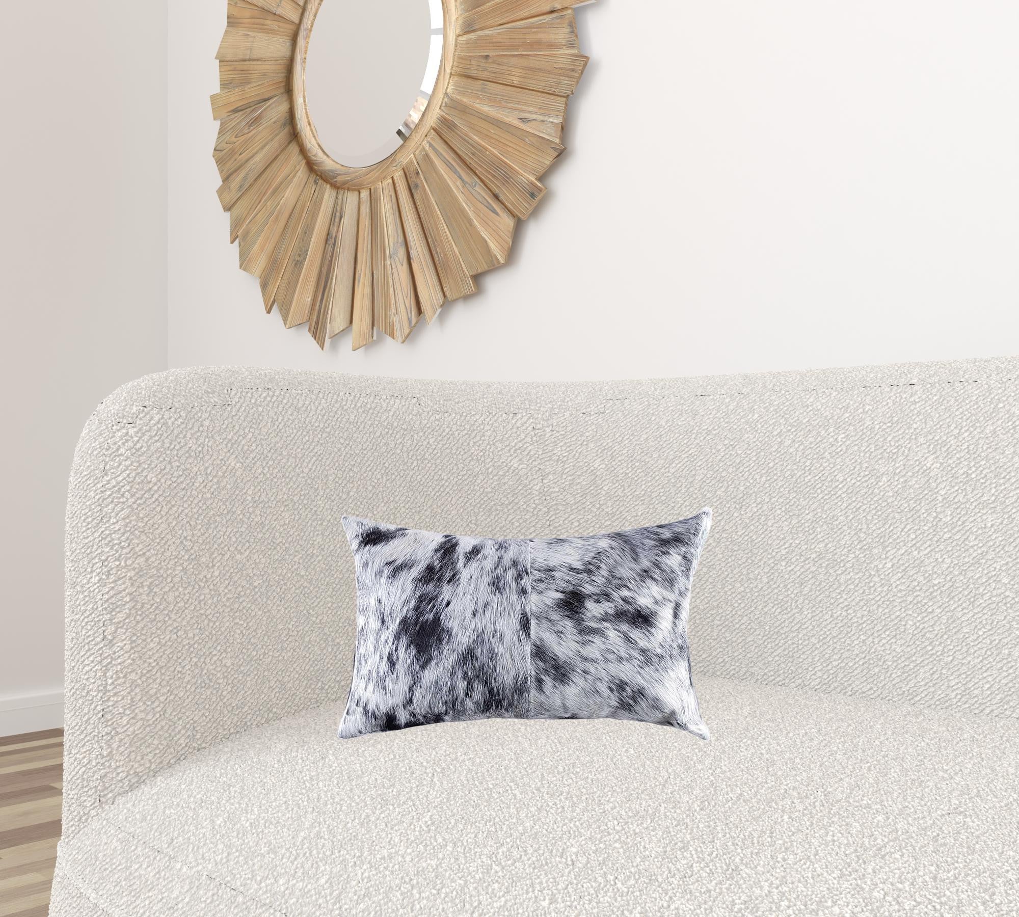 18" X 18" X 5" Salt And Pepper Black And White Cowhide  Pillow