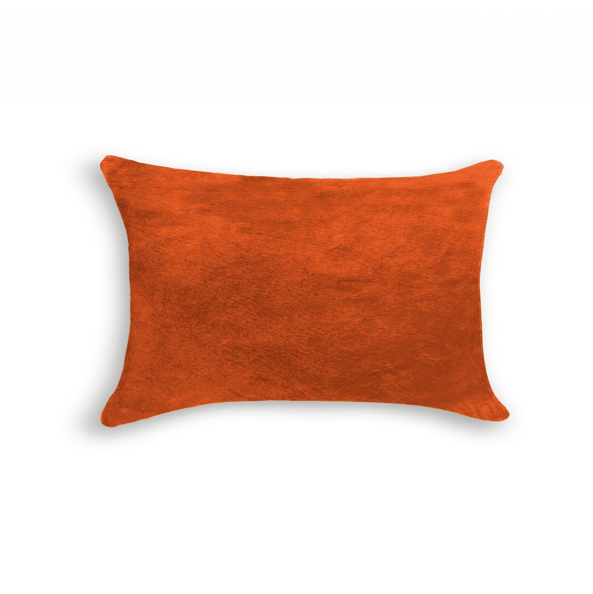 12" X 20" Orange Genuine Cowhide Lumbar Throw Pillow