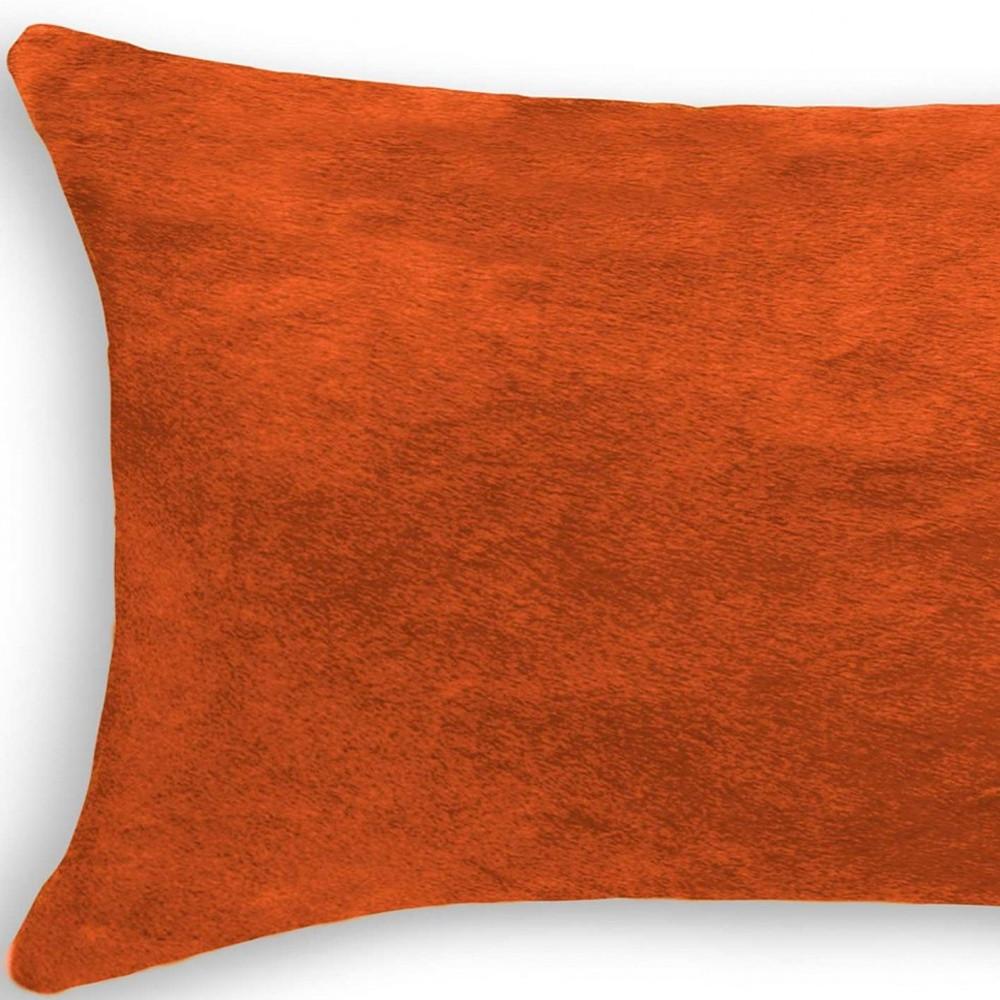 12" X 20" Orange Genuine Cowhide Lumbar Throw Pillow