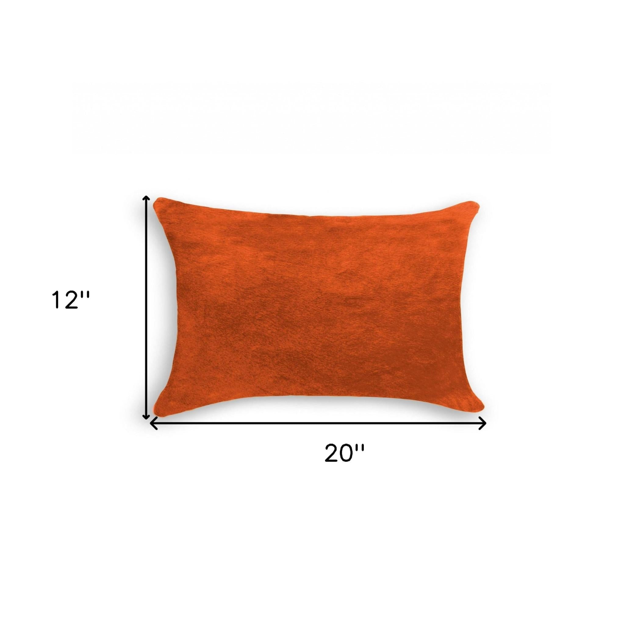 12" X 20" Orange Genuine Cowhide Lumbar Throw Pillow
