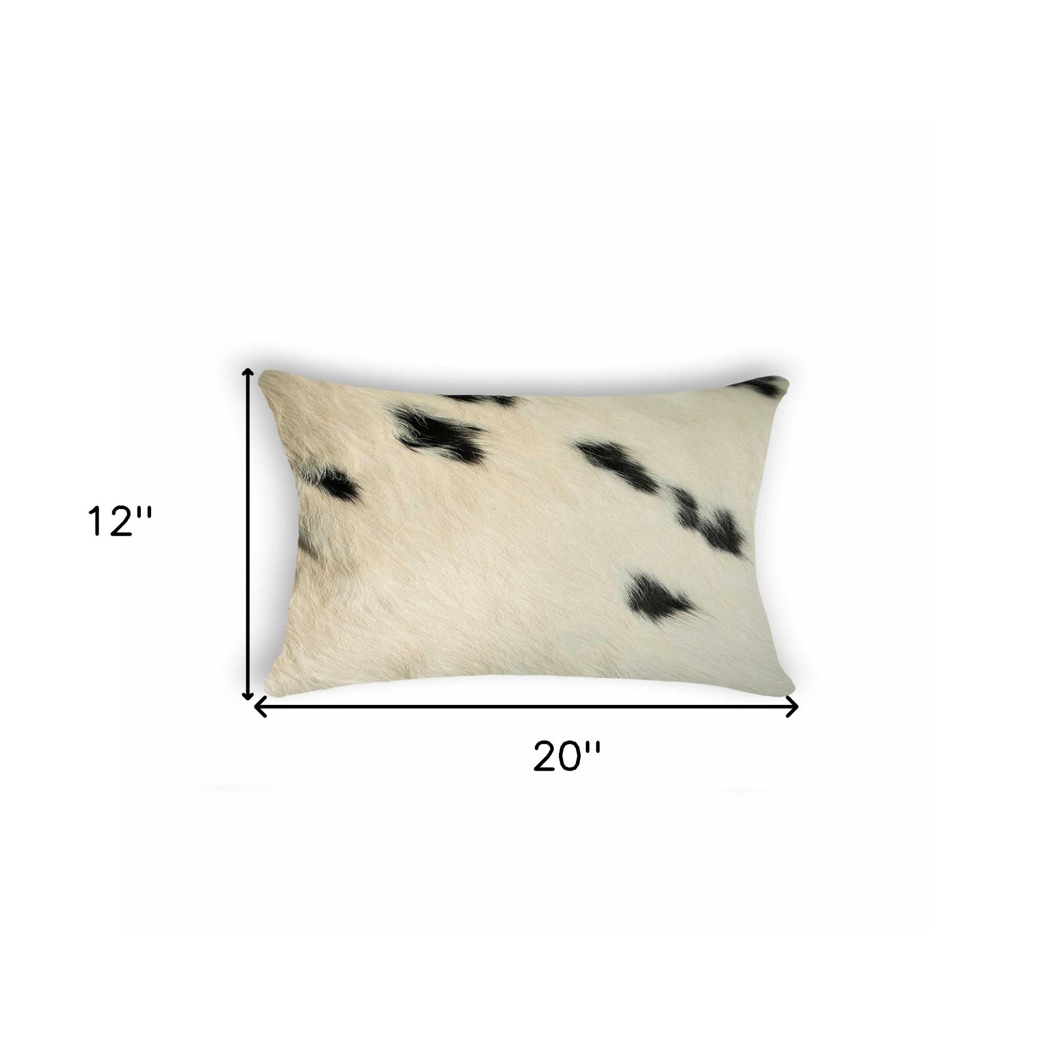 12" X 20" Black And White Cowhide Throw Pillow