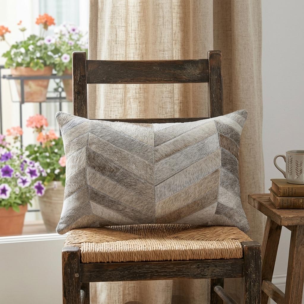 12 X 20 Gray Chevron Cowhide Throw Pillow