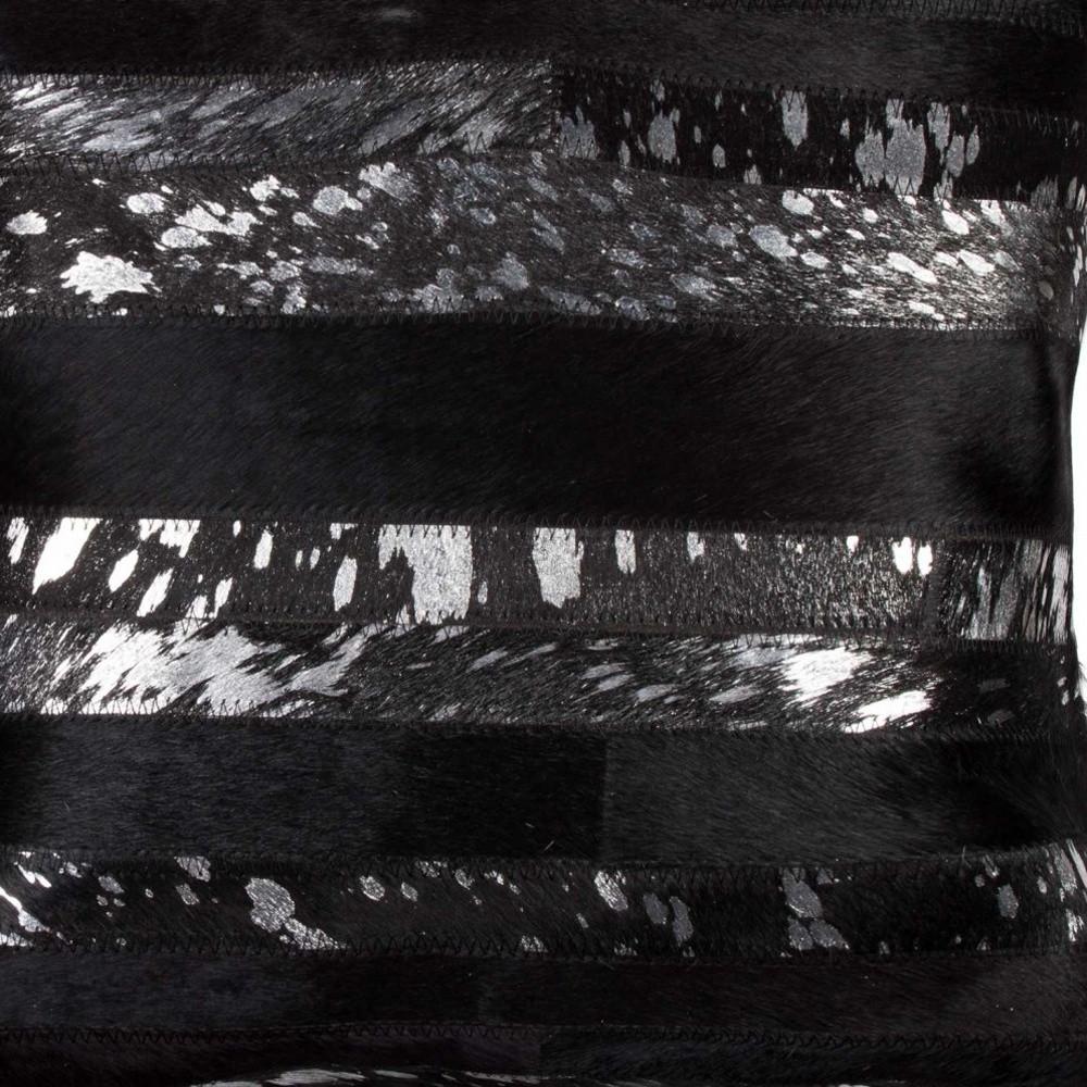18" Black And Silver Striped Cowhide Throw Pillow
