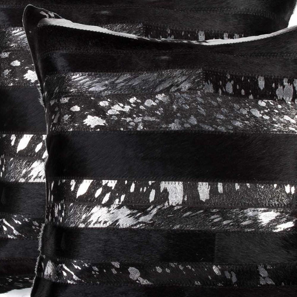 Set of Two 18" Gold and Black Cowhide Throw Pillows