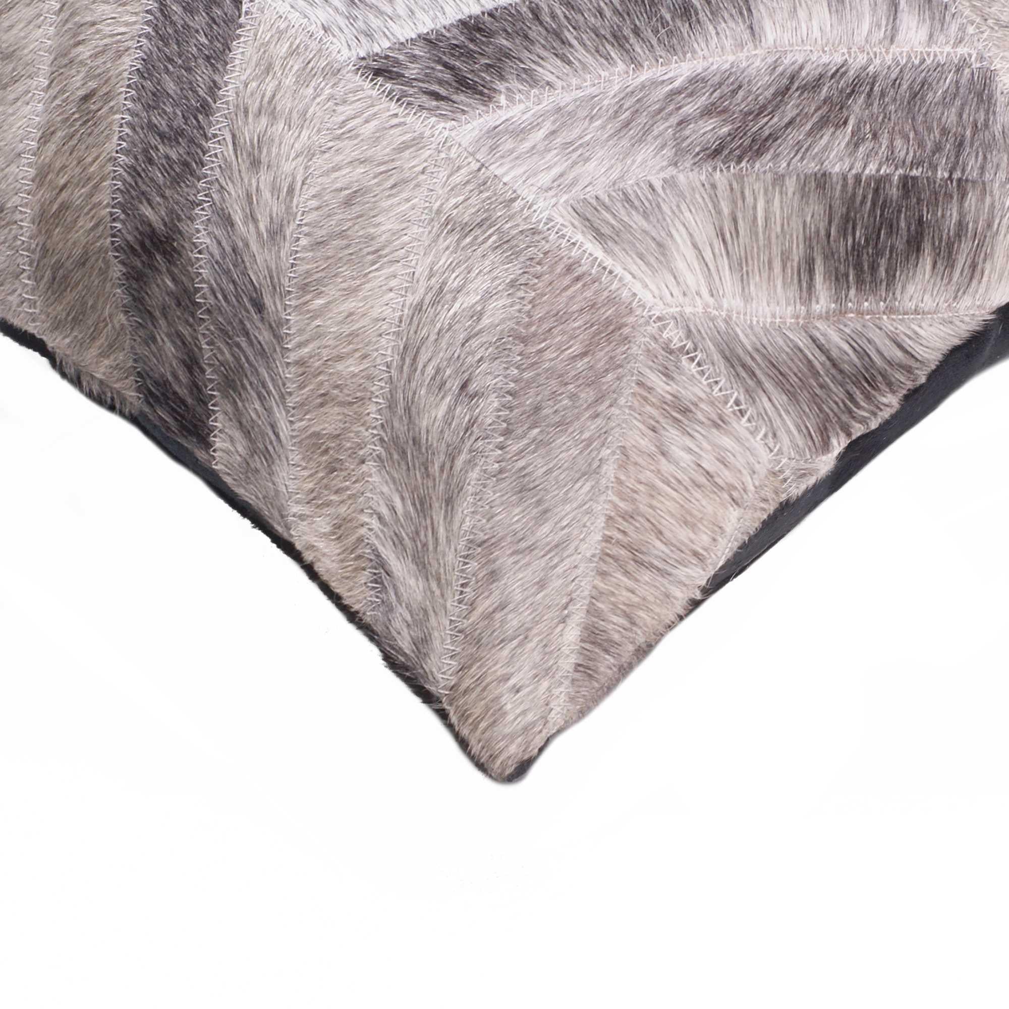 Set of Two 18" Gray Cowhide Chevron Throw Pillows