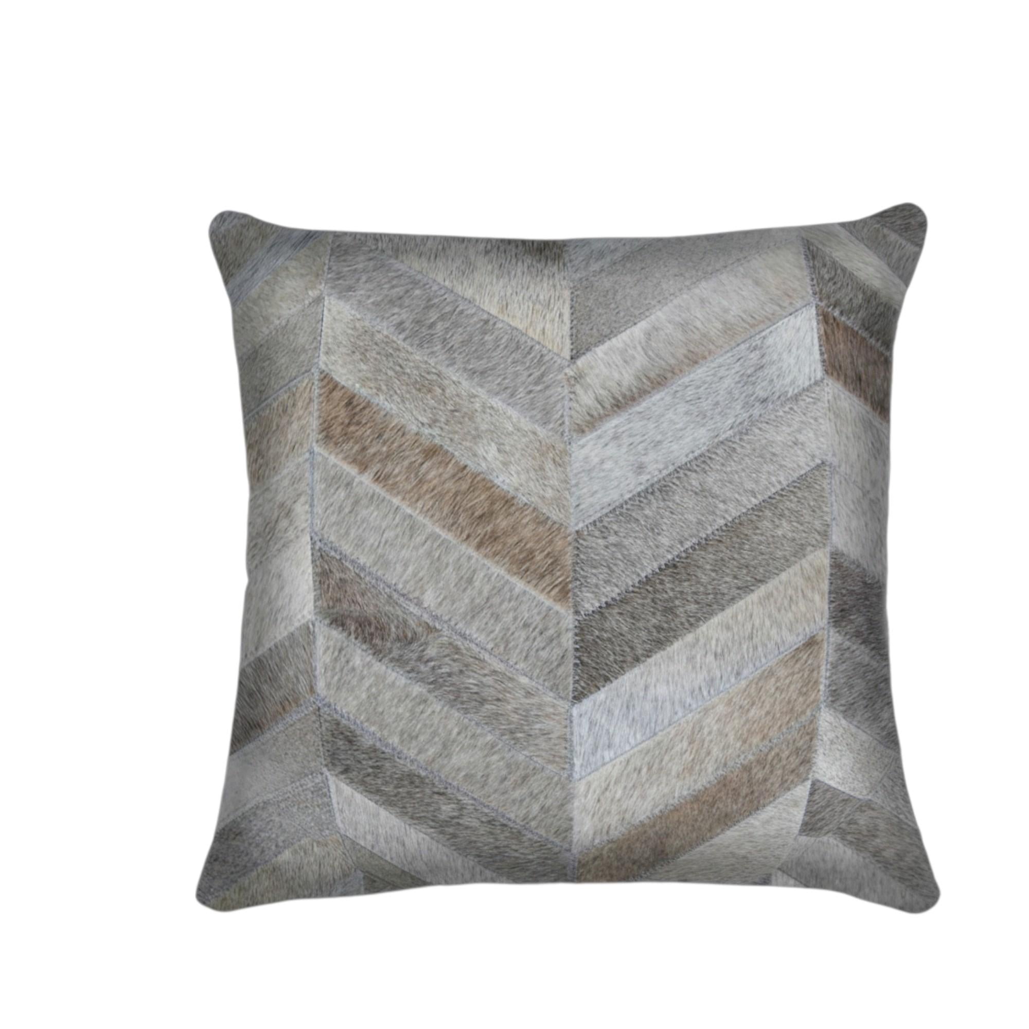 Set of Two 18" Gray Cowhide Chevron Throw Pillows
