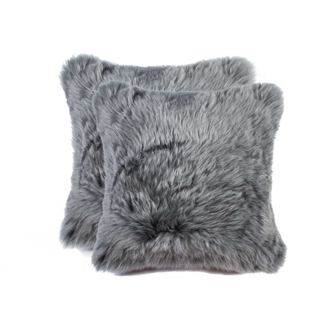 Set of Two 18" Gray Cowhide Throw Pillows