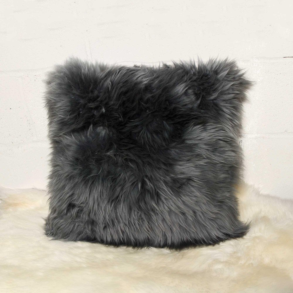 Set of Two 18" Gray Cowhide Throw Pillows