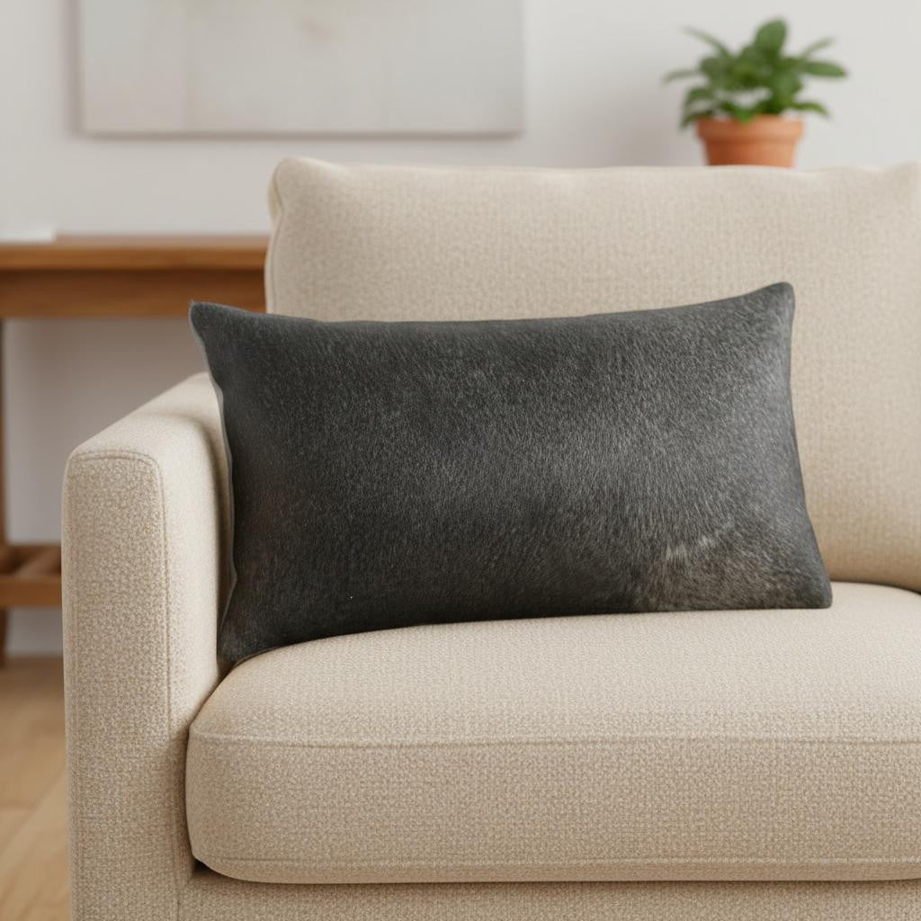 12 X 20 Gray And White Cowhide Throw Pillow